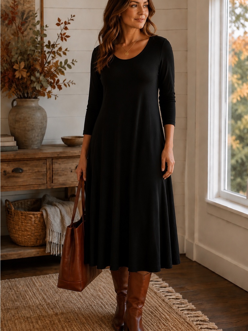 Kiara Black Stretch Midi Dress | Size Large